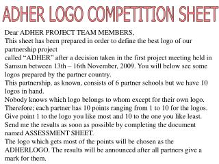 Dear ADHER PROJECT TEAM MEMBERS,