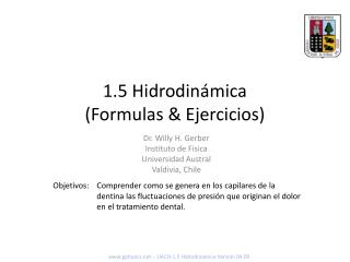 1.5 Hidrodinámica (Formulas &amp; Ejercicios)