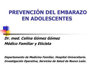 PREVENCIÓN DEL EMBARAZO EN ADOLESCENTES