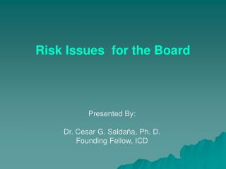 Risk Issues for the Board