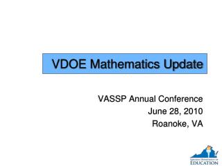 VDOE Mathematics Update