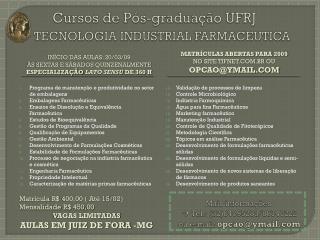 Cursos de Pós-graduação UFRJ TECNOLOGIA INDUSTRIAL FARMACEUTICA