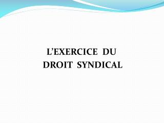 L’EXERCICE DU DROIT SYNDICAL