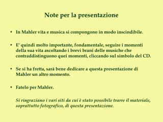 Note per la presentazione