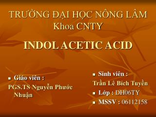 TRƯỜNG ĐẠI HỌC NÔNG LÂM Khoa CNTY