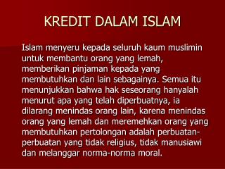 KREDIT DALAM ISLAM