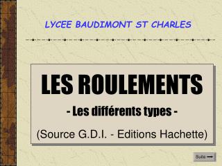 LES ROULEMENTS - Les différents types - (Source G.D.I. - Editions Hachette)