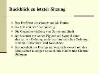 Rückblick zu letzter Sitzung