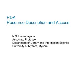 RDA Resource Description and Access