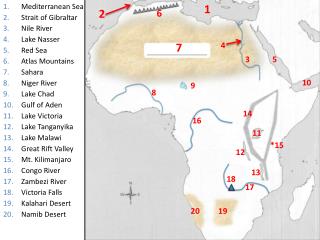 Mediterranean Sea Strait of Gibraltar Nile River Lake Nasser Red Sea Atlas Mountains Sahara