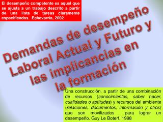 Demandas de desempeño Laboral Actual y Futuro y las implicancias en la formación