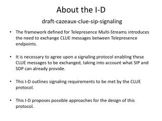 About the I-D draft-cazeaux-clue-sip-signaling