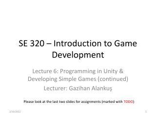 SE 320 – Introduction to Game Development