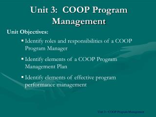 Unit 3: COOP Program Management