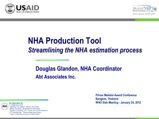 NHA Production Tool Streamlining the NHA estimation process