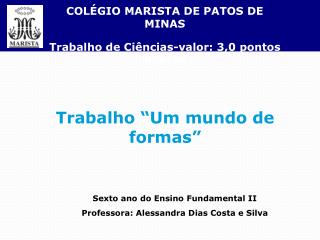 COLÉGIO MARISTA DE PATOS DE MINAS Trabalho de Ciências-valor: 3,0 pontos pontos