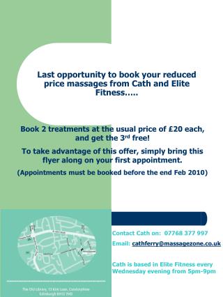 Last opportunity to book your reduced price massages from Cath and Elite Fitness…..