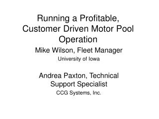 Running a Profitable, Customer Driven Motor Pool Operation