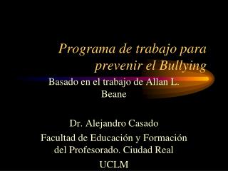 Programa de trabajo para prevenir el Bullying