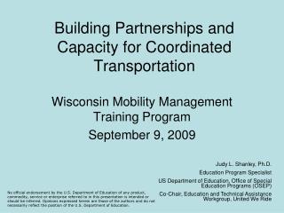 Building Partnerships and Capacity for Coordinated Transportation