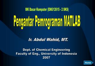 Pengantar Pemrograman MATLAB