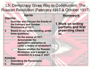 L5: Democracy Gives Way to Communism: The Russian Revolution (February 1917 &amp; October 1917)