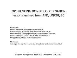 EXPERIENCING DONOR COORDINATION: lessons learned from AFD, UNCDF, EC