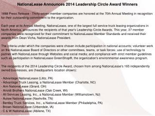 NationaLease Announces 2014 Leadership Circle Award Winners