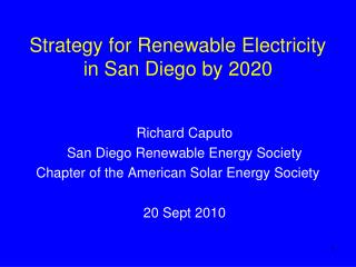 Strategy for Renewable Electricity in San Diego by 2020