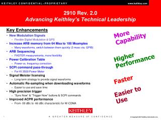 2910 Rev. 2.0 Advancing Keithley’s Technical Leadership