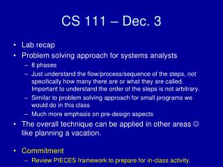 CS 111 – Dec. 3