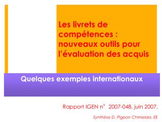 Les livrets de compétences : nouveaux outils pour l’évaluation des acquis