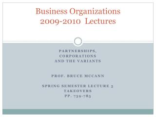 Business Organizations 2009-2010 Lectures