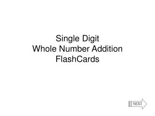 Single Digit Whole Number Addition FlashCards