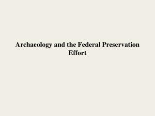 Archaeology and the Federal Preservation Effort