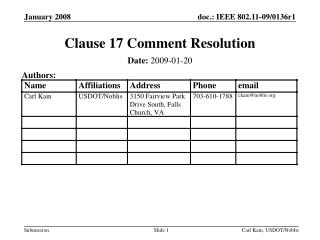 Clause 17 Comment Resolution