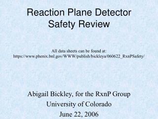 Reaction Plane Detector Safety Review