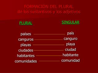 FORMACIÓN DEL PLURAL de los sustantivos y los adjetivos