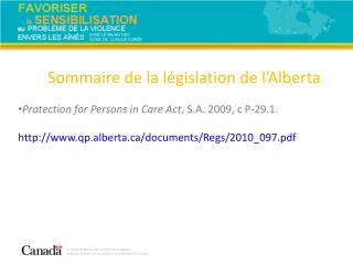 Sommaire de la législation de l’Alberta