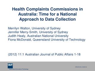 Health Complaints Commissions in Australia: Time for a National Approach to Data Collection