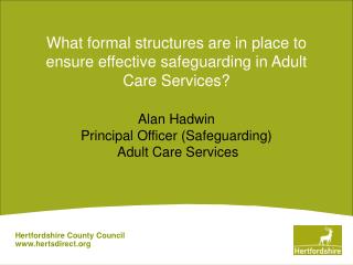 What formal structures are in place to ensure effective safeguarding in Adult Care Services?
