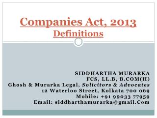 Companies Act, 201 3 Definitions