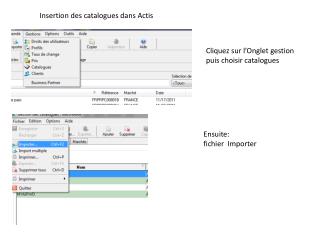 Insertion des catalogues dans Actis