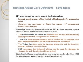 Remedies Against Gov’t Defendants – Some Basics