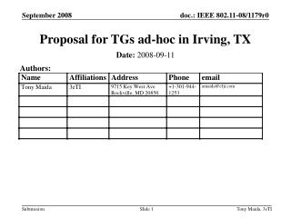 Proposal for TGs ad-hoc in Irving, TX