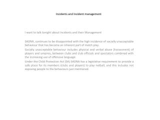 Incidents and Incident management