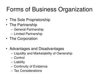 Forms of Business Organization