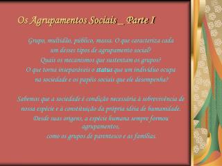 Os Agrupamentos Sociais _ Parte I