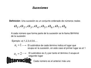 Definición : Una sucesión es un conjunto ordenado de números reales