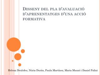 Disseny del pla d’avaluació d’aprenentatges d’una acció formativa